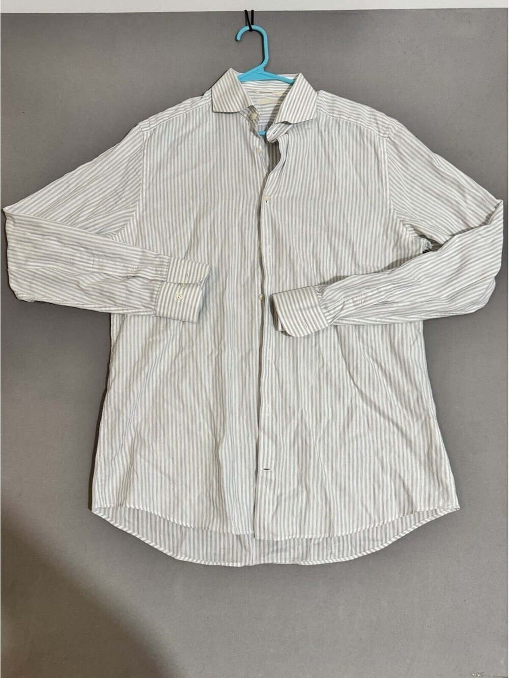 Suitsupply Shirt 43L/44L 17L/17.5L Slim Fit Blue White Striped Cotton